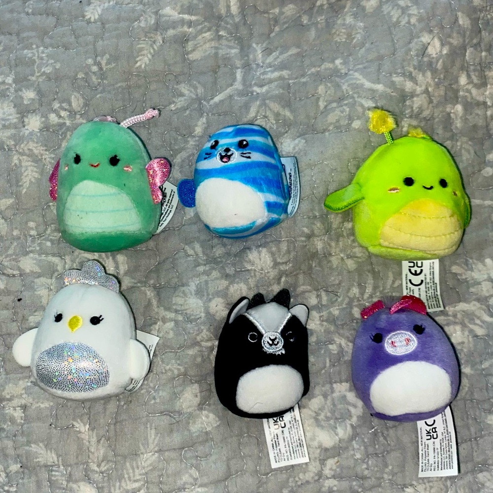 Set of 6 mini squishmallows (undressed) 🦄🐣🦋🐛🐐🐬